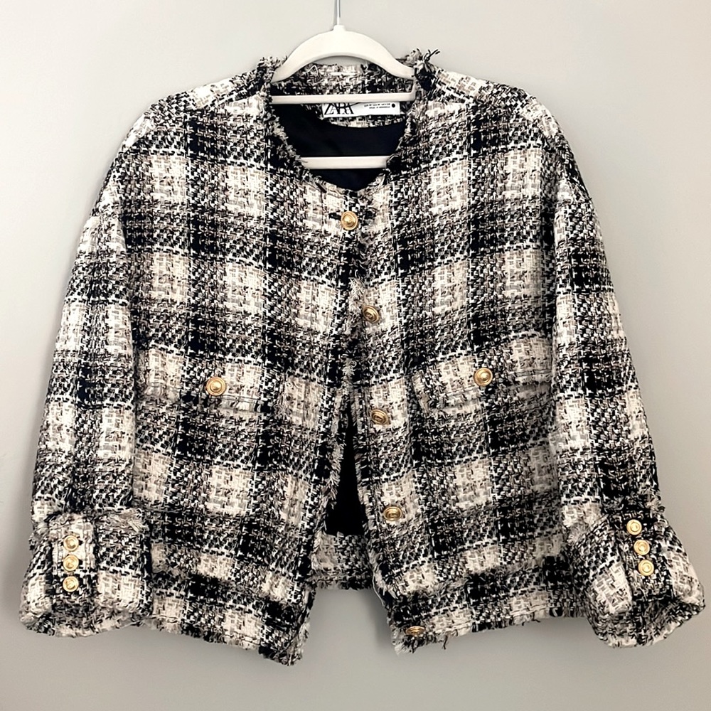 Tweed quarter-sleeve relaxed fit jacket